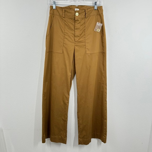 Joie Size 8 Khaki Organic Cotton Wide Leg Pants with Belt Detail Preppy Casual - Picture 1 of 12